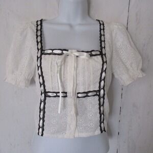 Thorn & Fable Top S White Eyelet Milkmaid Coquette Fairy Peasant‎ Festival